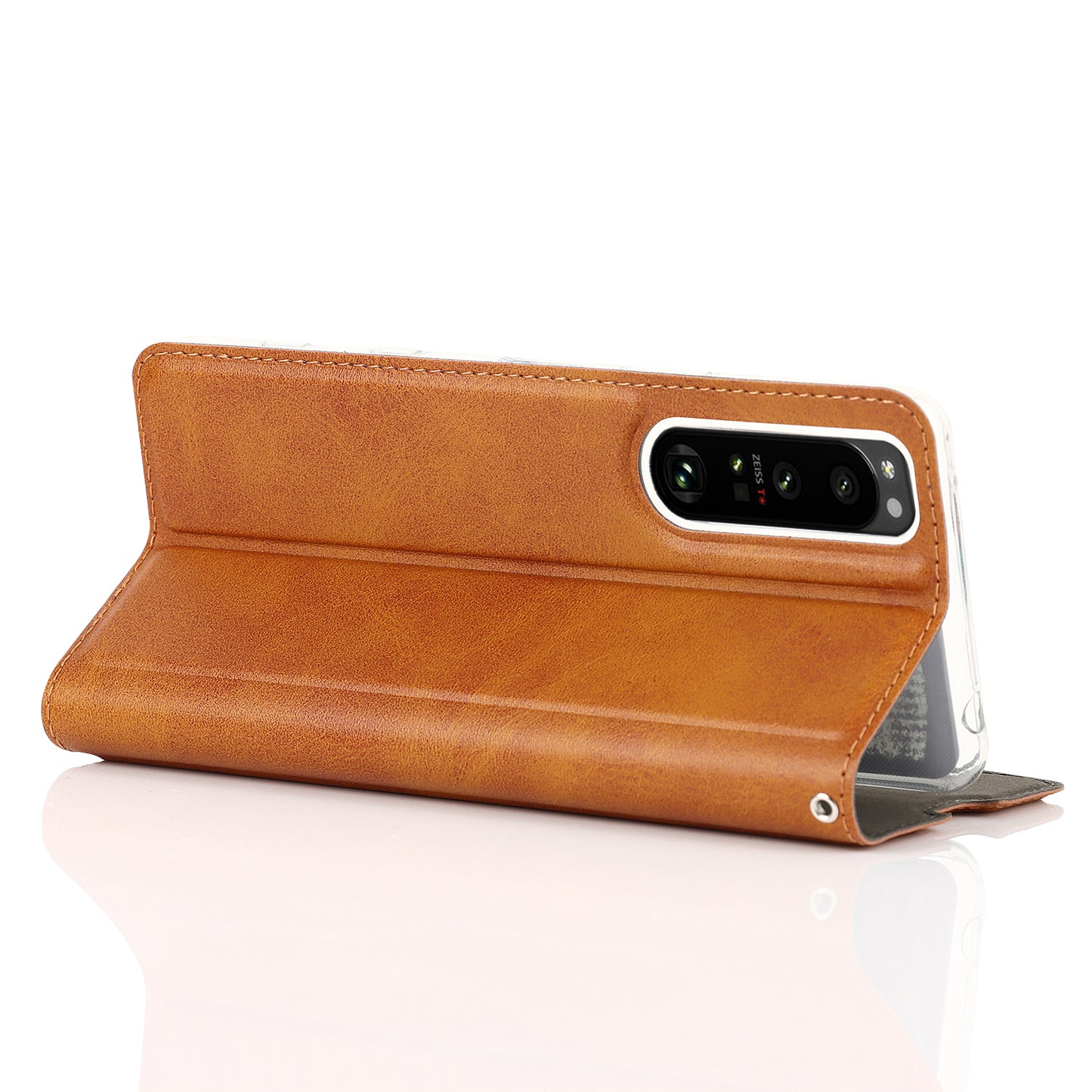 Wrist Strap Textured PU Leather Card Holder Drop-proof Phone Cover Stand Phone Shell for Sony Xperia 5 III 5G
