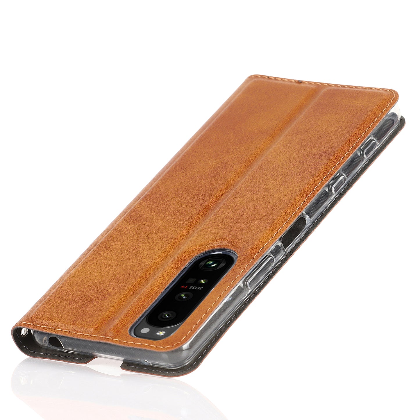 Wrist Strap Textured PU Leather Card Holder Drop-proof Phone Cover Stand Phone Shell for Sony Xperia 5 III 5G