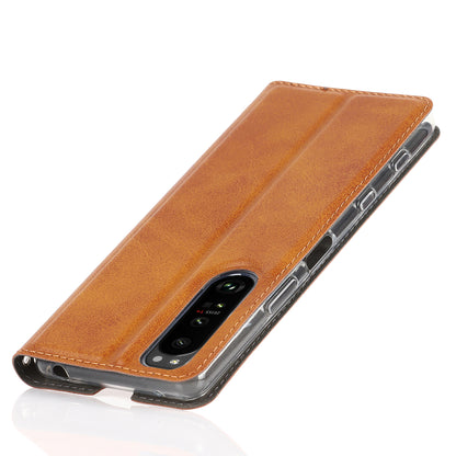 Wrist Strap Textured PU Leather Card Holder Drop-proof Phone Cover Stand Phone Shell for Sony Xperia 5 III 5G