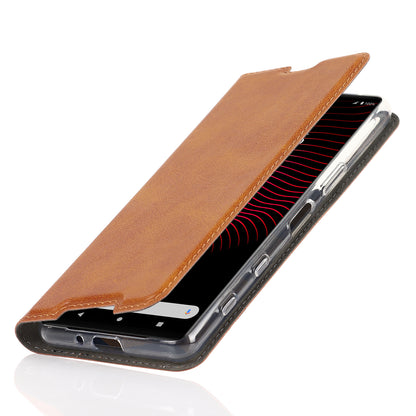 Wrist Strap Textured PU Leather Card Holder Drop-proof Phone Cover Stand Phone Shell for Sony Xperia 5 III 5G
