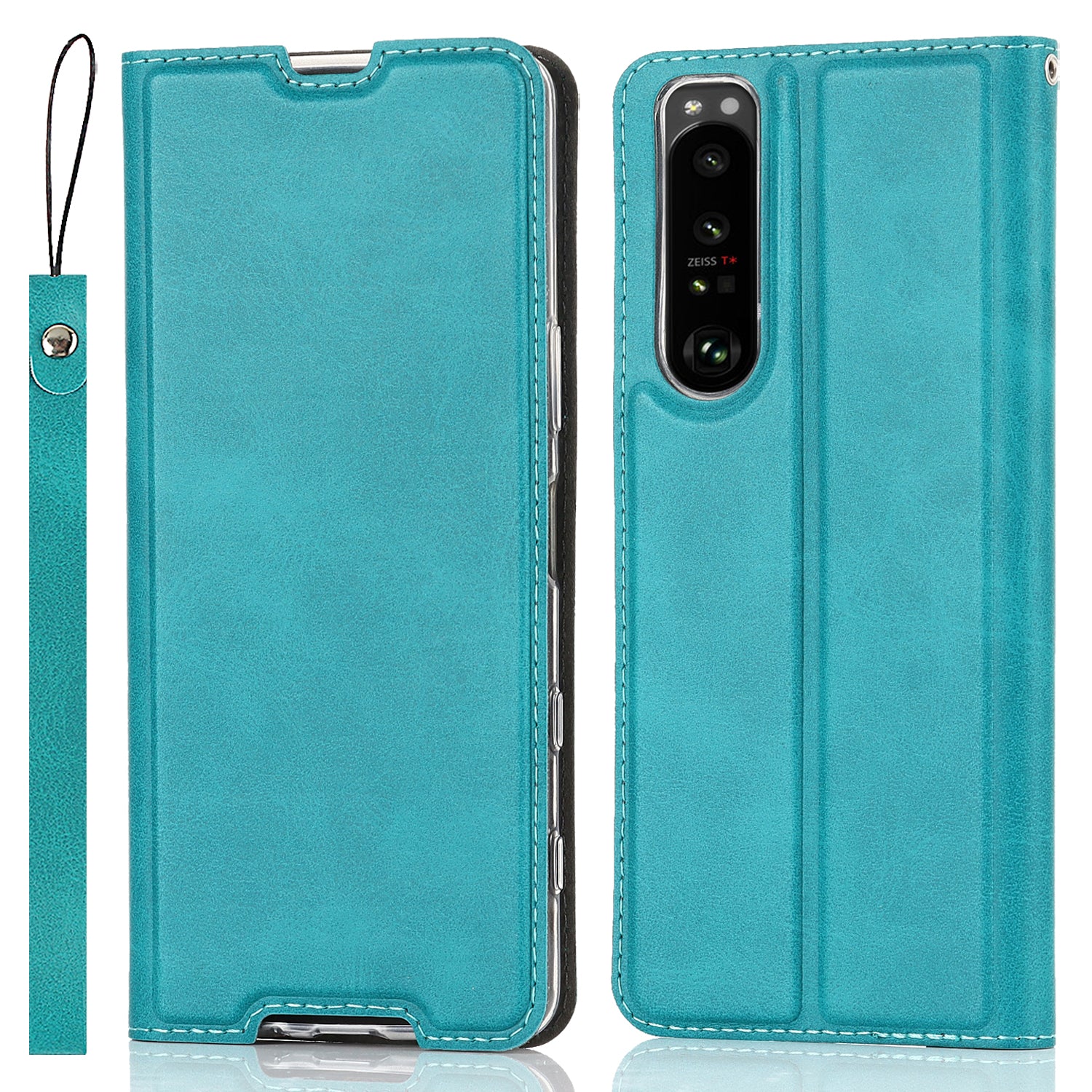 Wrist Strap Textured PU Leather Card Holder Drop-proof Phone Cover Stand Phone Shell for Sony Xperia 5 III 5G
