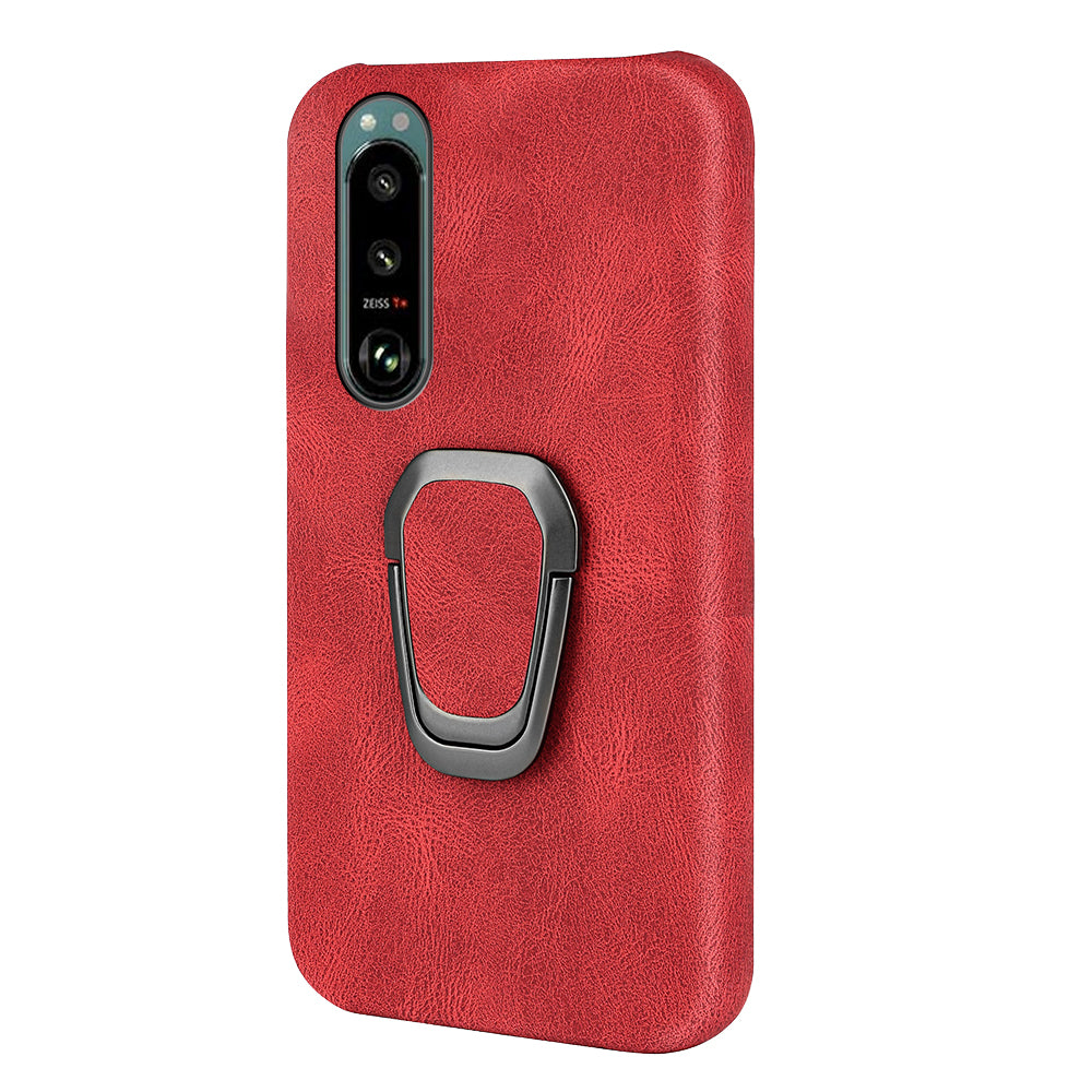 Scratch-proof Phone Case Rotating Ring Kickstand Design PU Leather Coated PC Protective Cover for Sony Xperia 5 III 5G