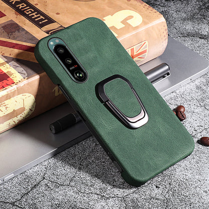 Scratch-proof Phone Case Rotating Ring Kickstand Design PU Leather Coated PC Protective Cover for Sony Xperia 5 III 5G
