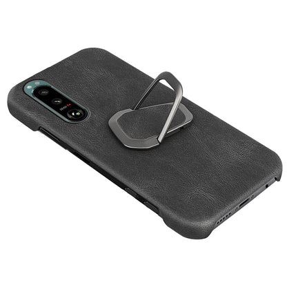 Scratch-proof Phone Case Rotating Ring Kickstand Design PU Leather Coated PC Protective Cover for Sony Xperia 5 III 5G
