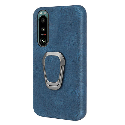 Scratch-proof Phone Case Rotating Ring Kickstand Design PU Leather Coated PC Protective Cover for Sony Xperia 5 III 5G