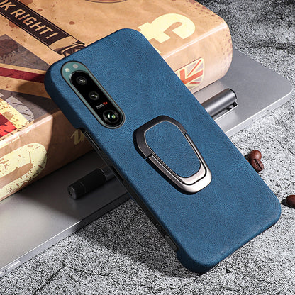 Scratch-proof Phone Case Rotating Ring Kickstand Design PU Leather Coated PC Protective Cover for Sony Xperia 5 III 5G