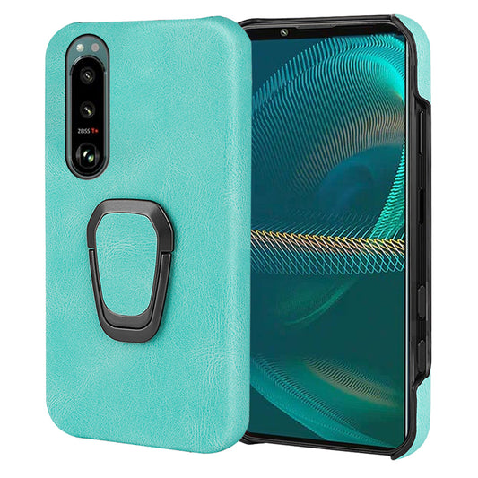 Scratch-proof Phone Case Rotating Ring Kickstand Design PU Leather Coated PC Protective Cover for Sony Xperia 5 III 5G