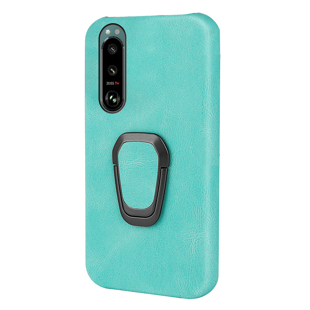 Scratch-proof Phone Case Rotating Ring Kickstand Design PU Leather Coated PC Protective Cover for Sony Xperia 5 III 5G
