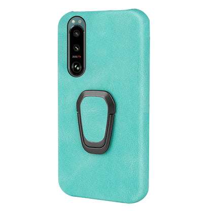 Scratch-proof Phone Case Rotating Ring Kickstand Design PU Leather Coated PC Protective Cover for Sony Xperia 5 III 5G
