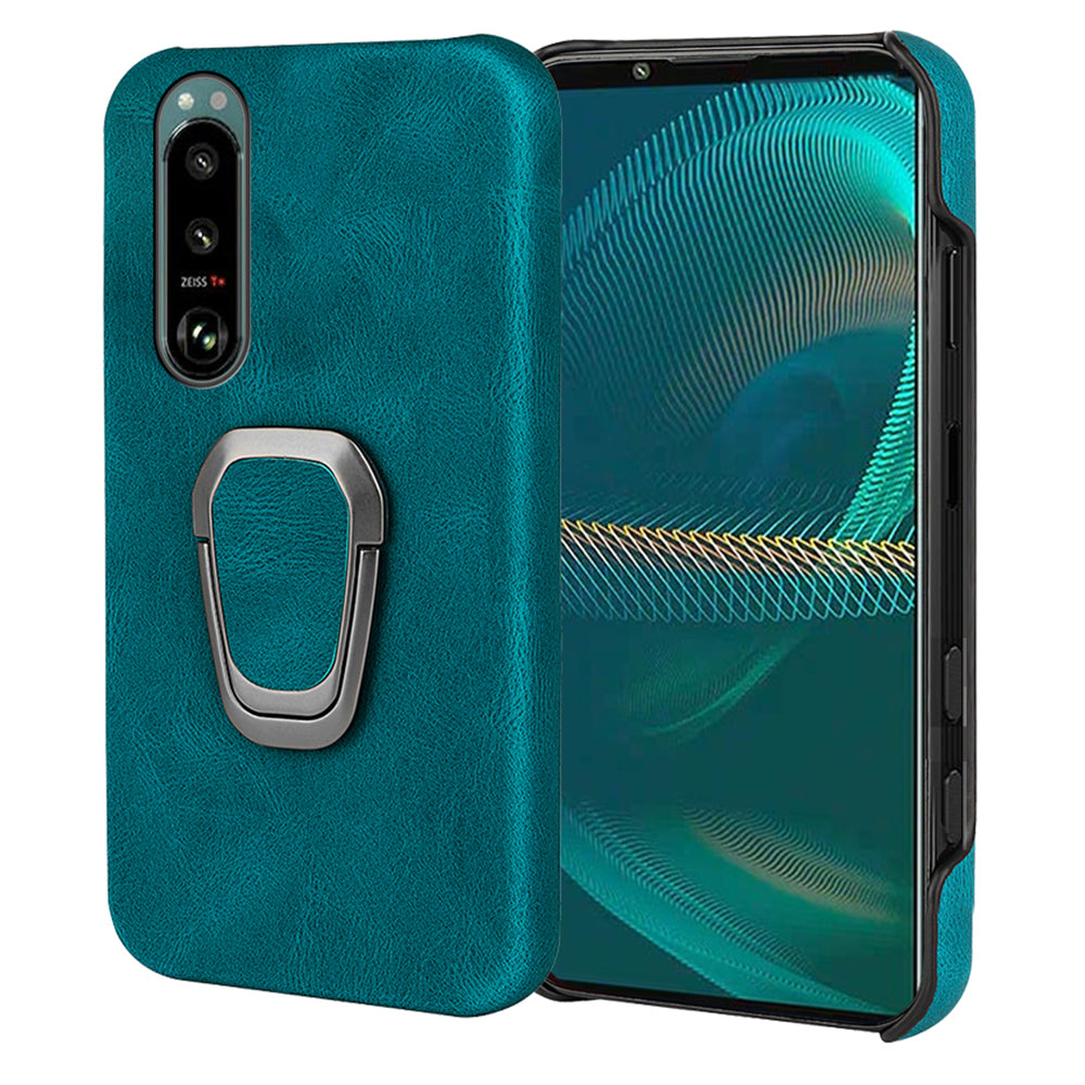 Scratch-proof Phone Case Rotating Ring Kickstand Design PU Leather Coated PC Protective Cover for Sony Xperia 5 III 5G