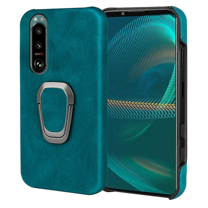 Scratch-proof Phone Case Rotating Ring Kickstand Design PU Leather Coated PC Protective Cover for Sony Xperia 5 III 5G
