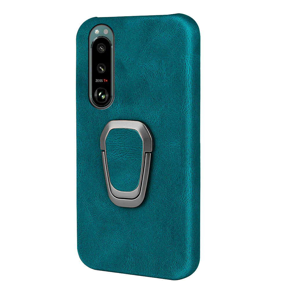 Scratch-proof Phone Case Rotating Ring Kickstand Design PU Leather Coated PC Protective Cover for Sony Xperia 5 III 5G