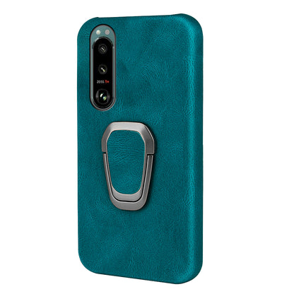 Scratch-proof Phone Case Rotating Ring Kickstand Design PU Leather Coated PC Protective Cover for Sony Xperia 5 III 5G
