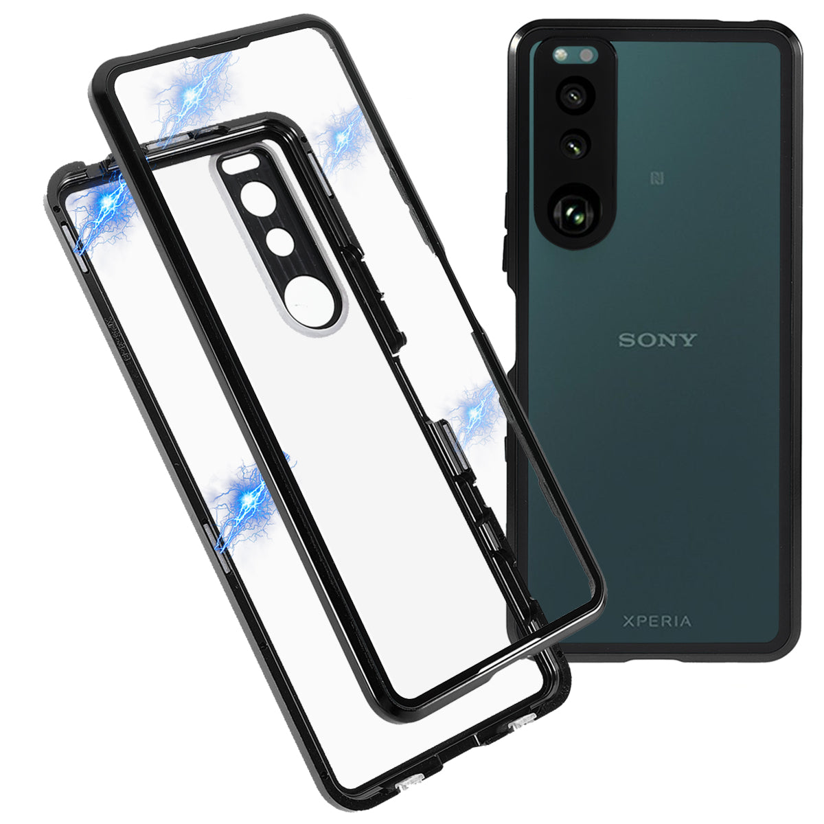 Metal Frame + Tempered Glass + PC Hybrid Cover Magnetic Closure Phone Case for Sony Xperia 5 III 5G