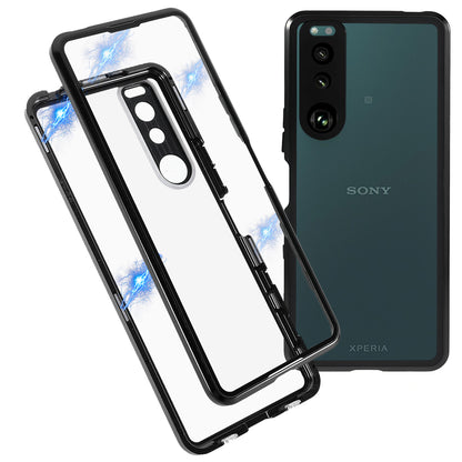 Metal Frame + Tempered Glass + PC Hybrid Cover Magnetic Closure Phone Case for Sony Xperia 5 III 5G
