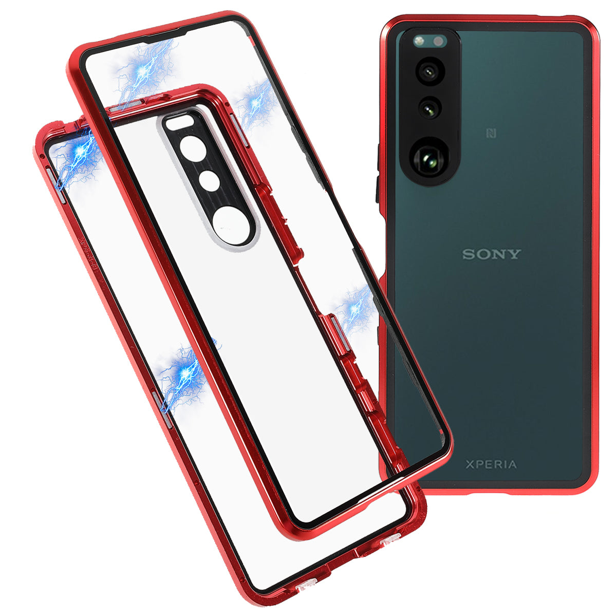 Metal Frame + Tempered Glass + PC Hybrid Cover Magnetic Closure Phone Case for Sony Xperia 5 III 5G