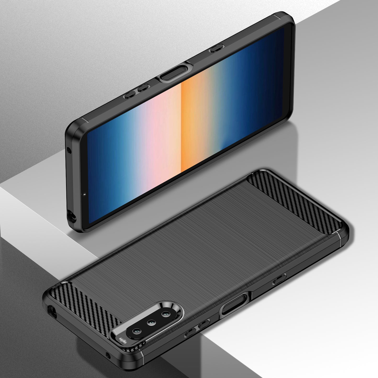 1.8mm Air Cushion Design TPU Case Phone Cover with Carbon Fiber Texture Brushed Surface for Sony Xperia 10 III 5G/10 III Lite