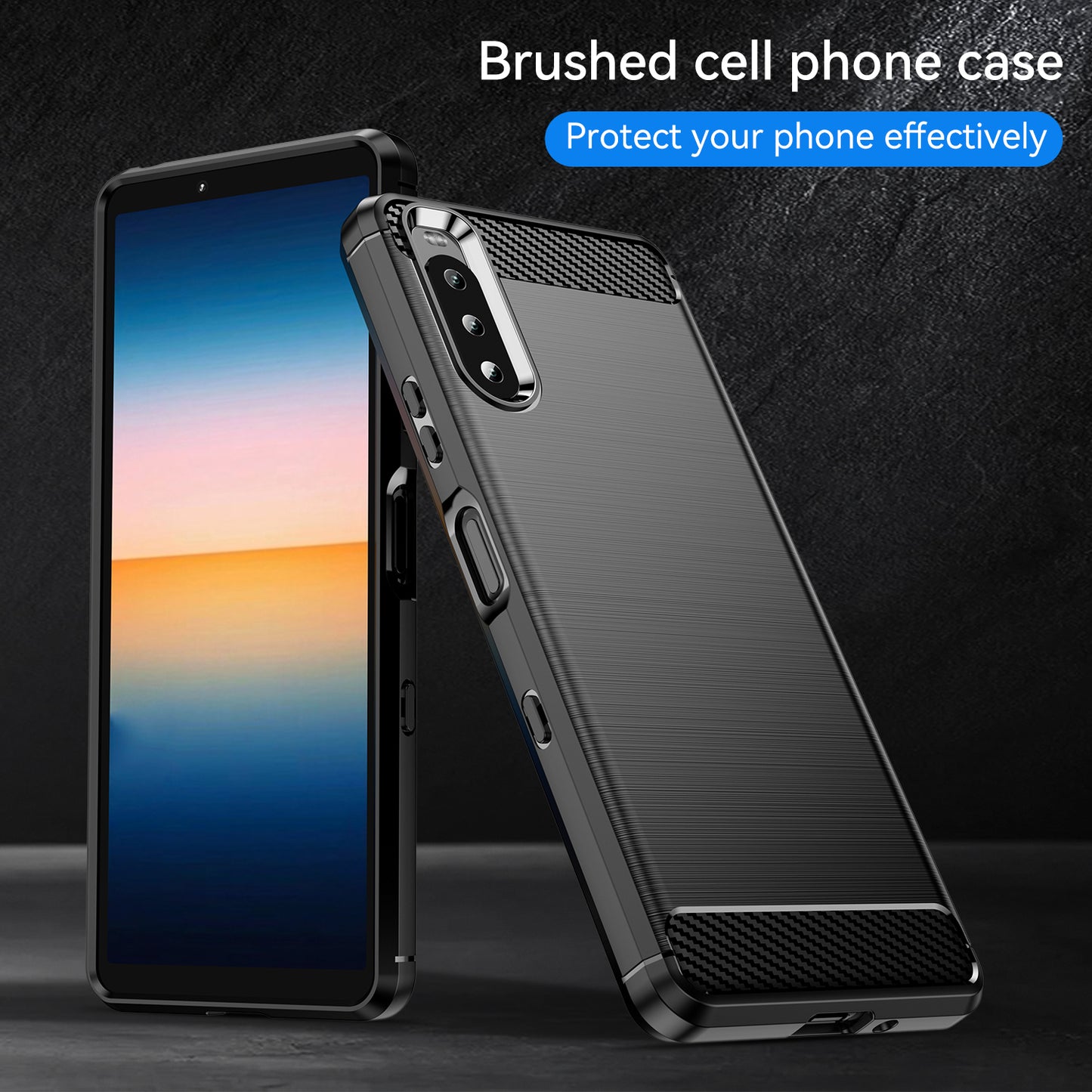 1.8mm Air Cushion Design TPU Case Phone Cover with Carbon Fiber Texture Brushed Surface for Sony Xperia 10 III 5G/10 III Lite