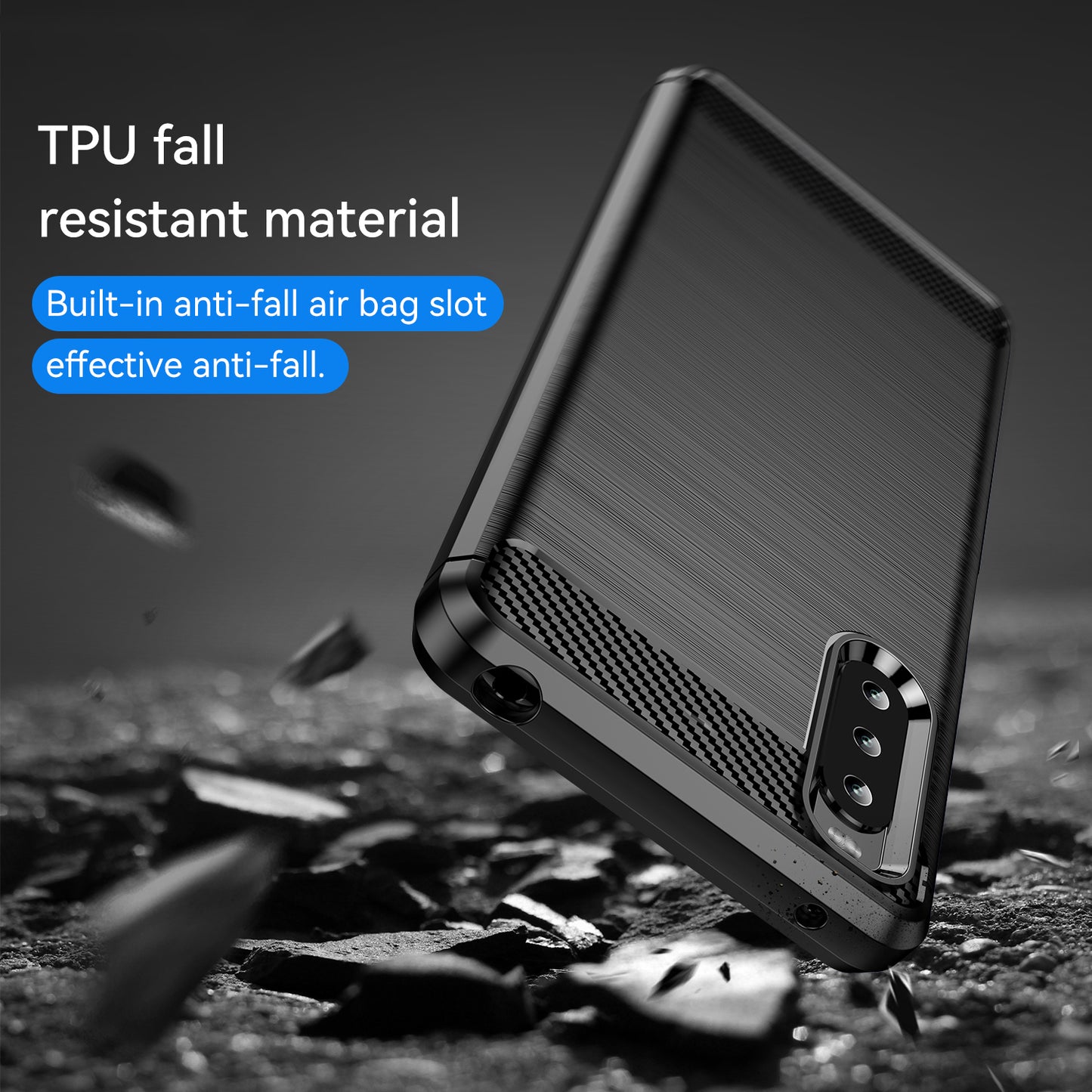 1.8mm Air Cushion Design TPU Case Phone Cover with Carbon Fiber Texture Brushed Surface for Sony Xperia 10 III 5G/10 III Lite