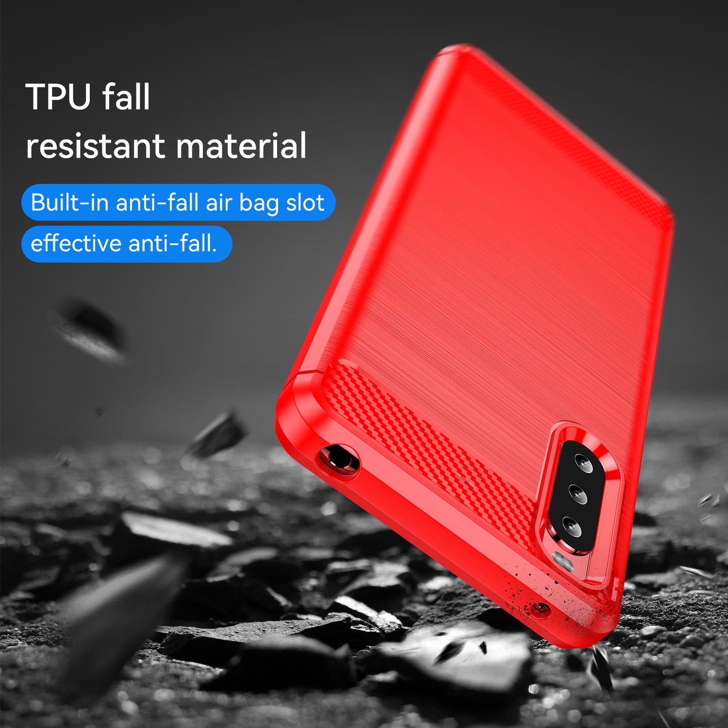 1.8mm Air Cushion Design TPU Case Phone Cover with Carbon Fiber Texture Brushed Surface for Sony Xperia 10 III 5G/10 III Lite
