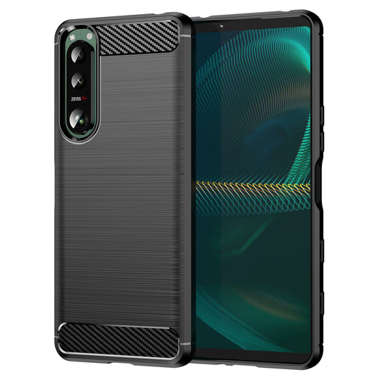 1.8mm Brushed Surface TPU Case Carbon Fiber Texture Phone Back Protector Cover for Sony Xperia 5 III 5G
