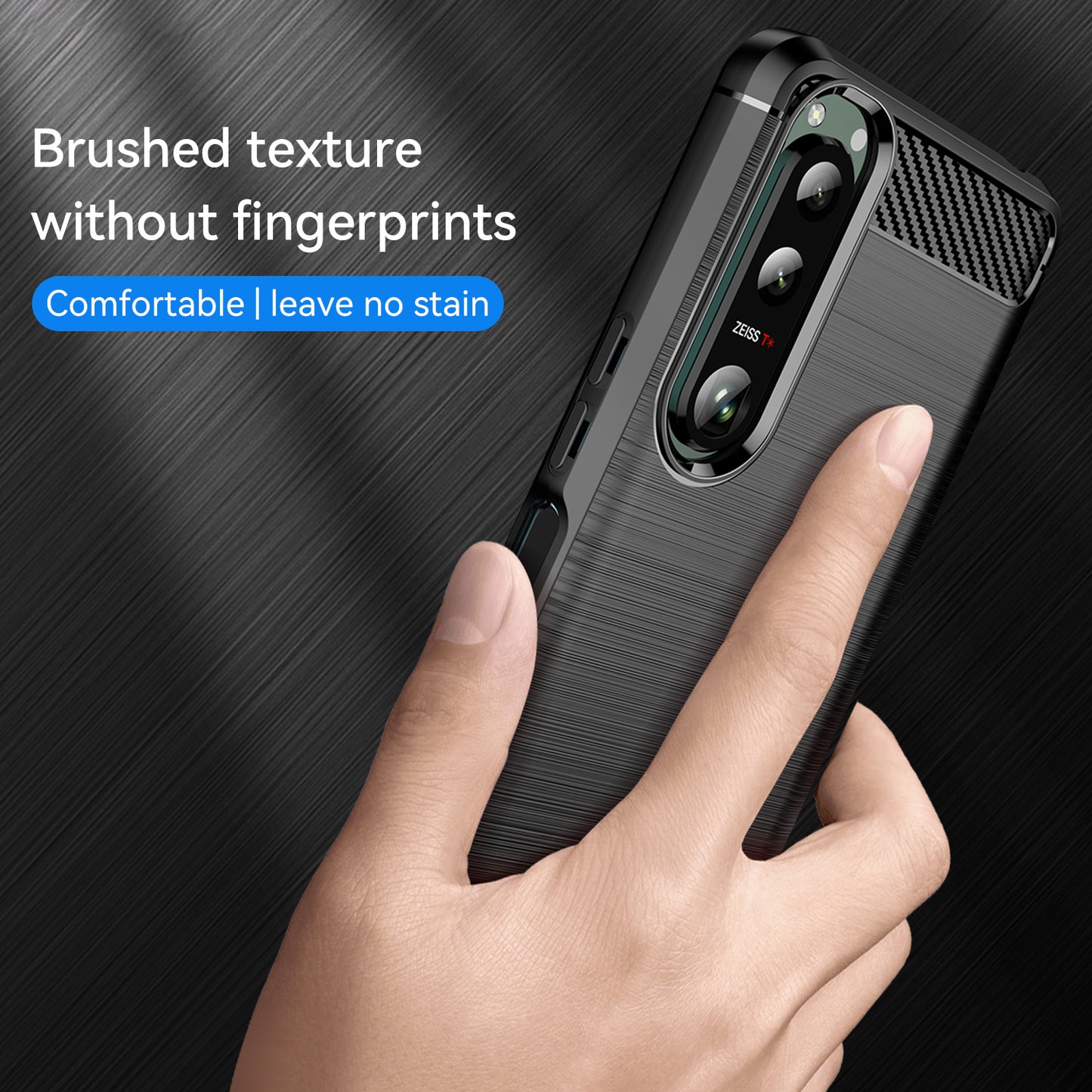 1.8mm Brushed Surface TPU Case Carbon Fiber Texture Phone Back Protector Cover for Sony Xperia 5 III 5G