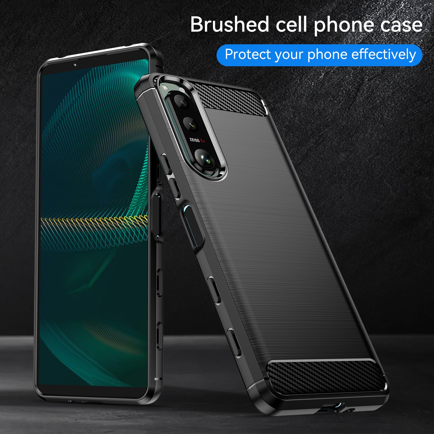 1.8mm Brushed Surface TPU Case Carbon Fiber Texture Phone Back Protector Cover for Sony Xperia 5 III 5G