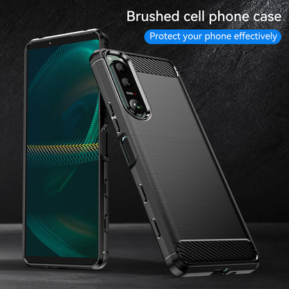 1.8mm Brushed Surface TPU Case Carbon Fiber Texture Phone Back Protector Cover for Sony Xperia 5 III 5G