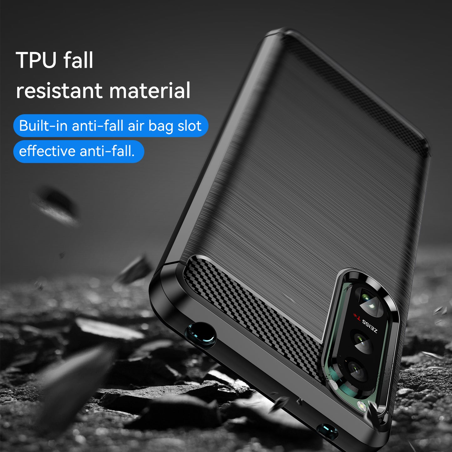 1.8mm Brushed Surface TPU Case Carbon Fiber Texture Phone Back Protector Cover for Sony Xperia 5 III 5G