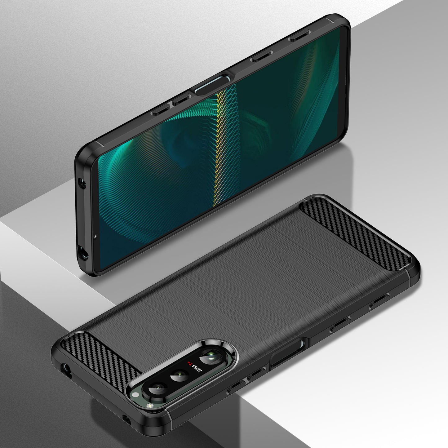 1.8mm Brushed Surface TPU Case Carbon Fiber Texture Phone Back Protector Cover for Sony Xperia 5 III 5G