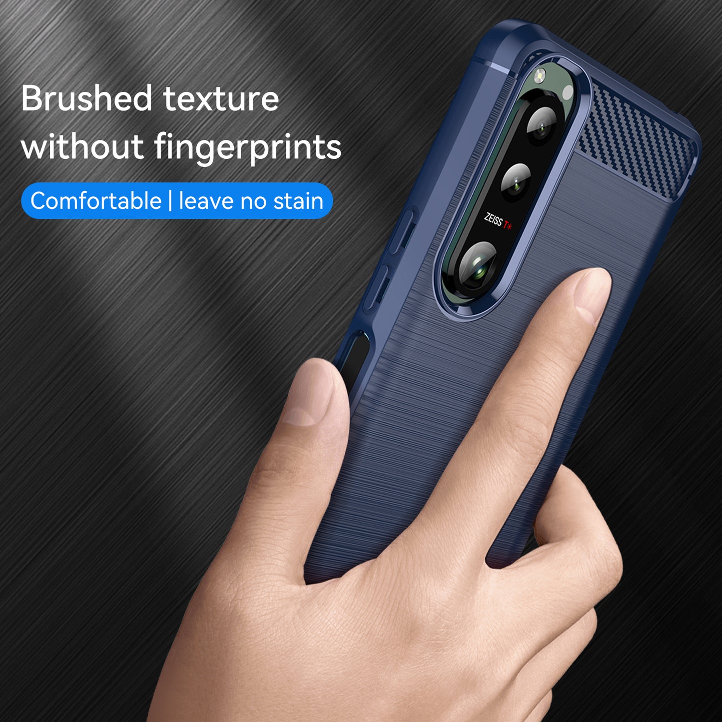 1.8mm Brushed Surface TPU Case Carbon Fiber Texture Phone Back Protector Cover for Sony Xperia 5 III 5G