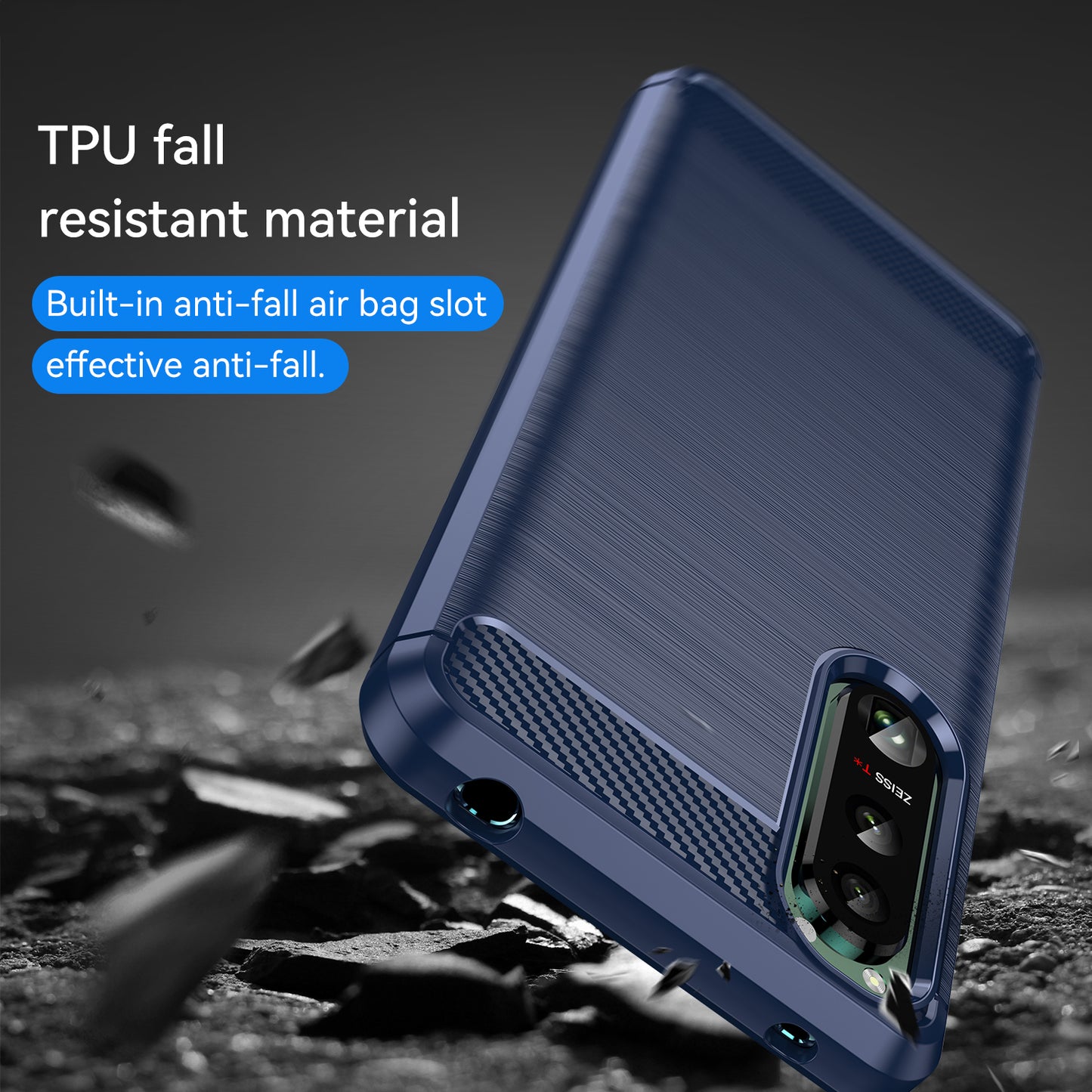 1.8mm Brushed Surface TPU Case Carbon Fiber Texture Phone Back Protector Cover for Sony Xperia 5 III 5G