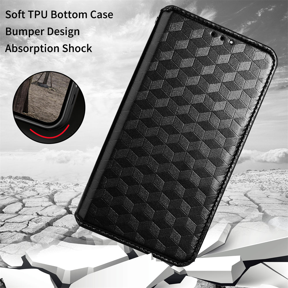 For Sony Xperia 5 III 5G Rhombus Imprinted PU Leather Flip Case Stand Magnetic Absorption Wallet Folio Soft TPU Bumper Protective Cover