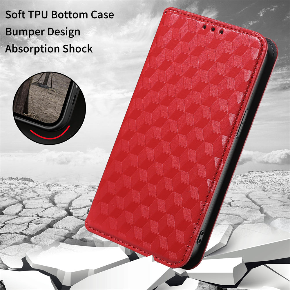 For Sony Xperia 5 III 5G Rhombus Imprinted PU Leather Flip Case Stand Magnetic Absorption Wallet Folio Soft TPU Bumper Protective Cover