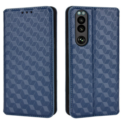 For Sony Xperia 5 III 5G Rhombus Imprinted PU Leather Flip Case Stand Magnetic Absorption Wallet Folio Soft TPU Bumper Protective Cover