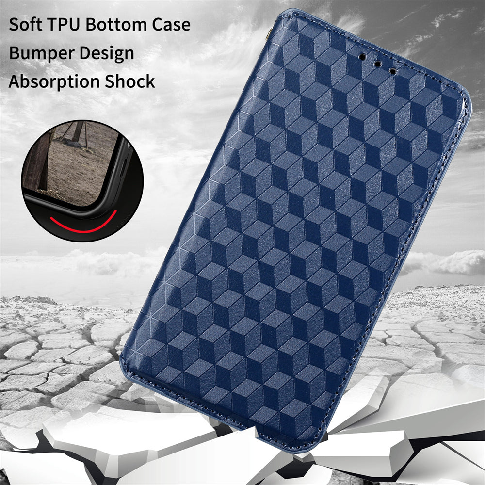 For Sony Xperia 5 III 5G Rhombus Imprinted PU Leather Flip Case Stand Magnetic Absorption Wallet Folio Soft TPU Bumper Protective Cover