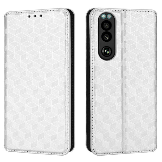 For Sony Xperia 5 III 5G Rhombus Imprinted PU Leather Flip Case Stand Magnetic Absorption Wallet Folio Soft TPU Bumper Protective Cover