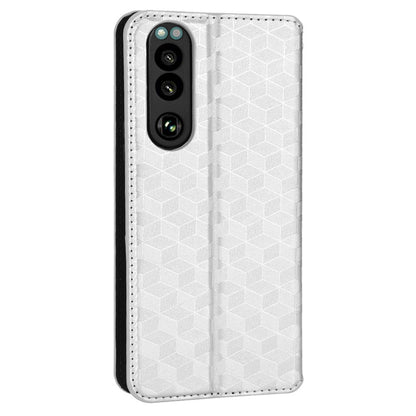For Sony Xperia 5 III 5G Rhombus Imprinted PU Leather Flip Case Stand Magnetic Absorption Wallet Folio Soft TPU Bumper Protective Cover