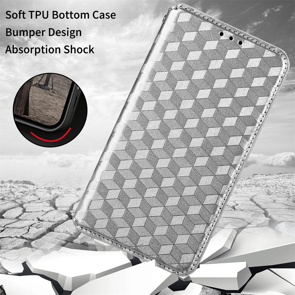 For Sony Xperia 5 III 5G Rhombus Imprinted PU Leather Flip Case Stand Magnetic Absorption Wallet Folio Soft TPU Bumper Protective Cover