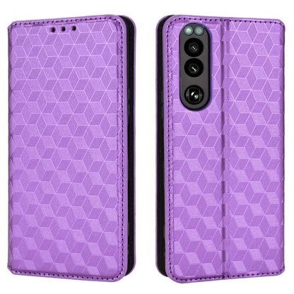 For Sony Xperia 5 III 5G Rhombus Imprinted PU Leather Flip Case Stand Magnetic Absorption Wallet Folio Soft TPU Bumper Protective Cover