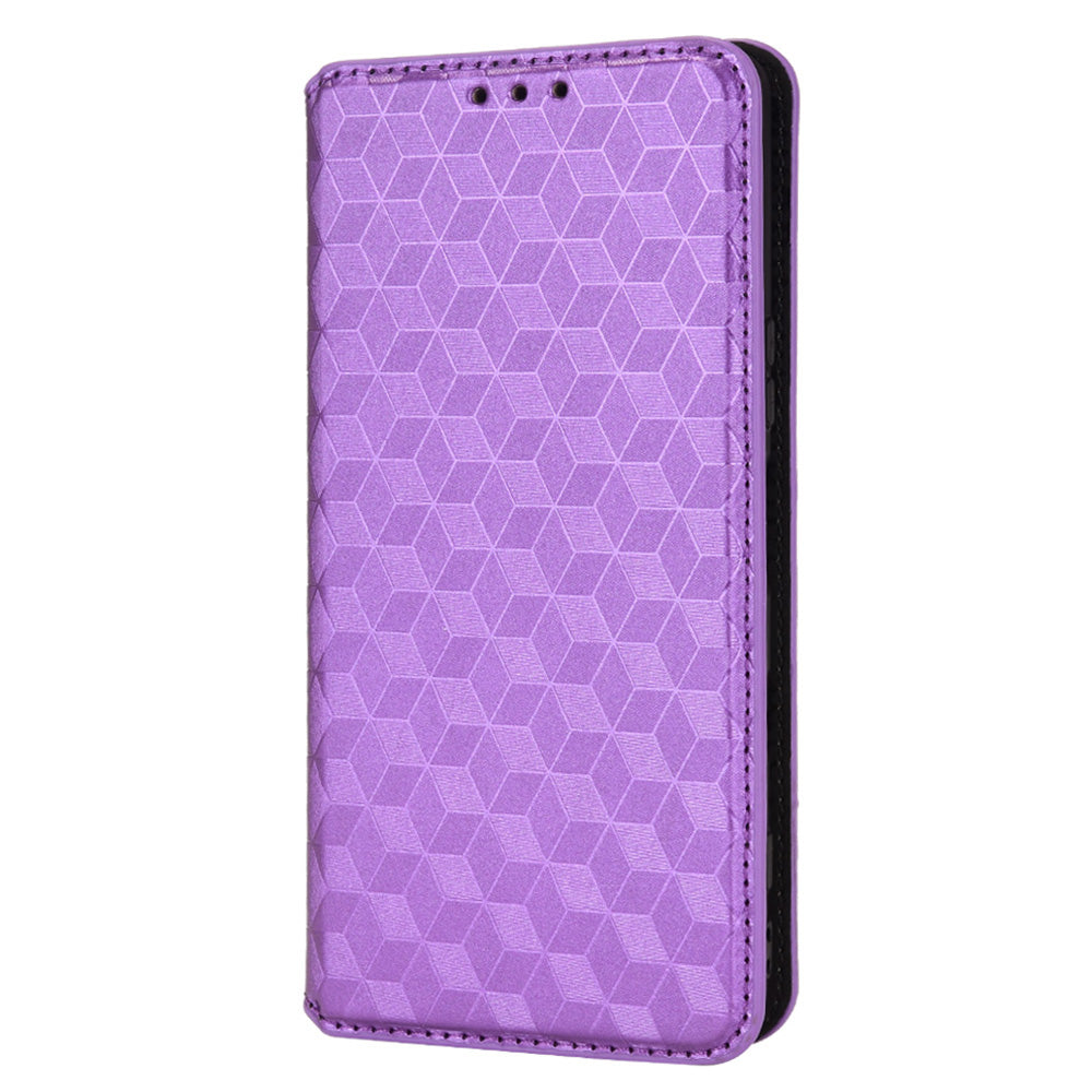 For Sony Xperia 5 III 5G Rhombus Imprinted PU Leather Flip Case Stand Magnetic Absorption Wallet Folio Soft TPU Bumper Protective Cover
