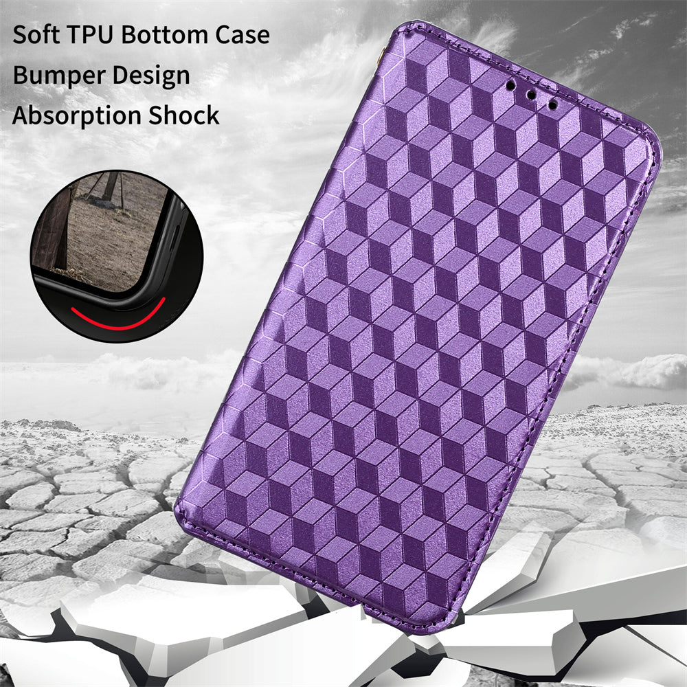 For Sony Xperia 5 III 5G Rhombus Imprinted PU Leather Flip Case Stand Magnetic Absorption Wallet Folio Soft TPU Bumper Protective Cover