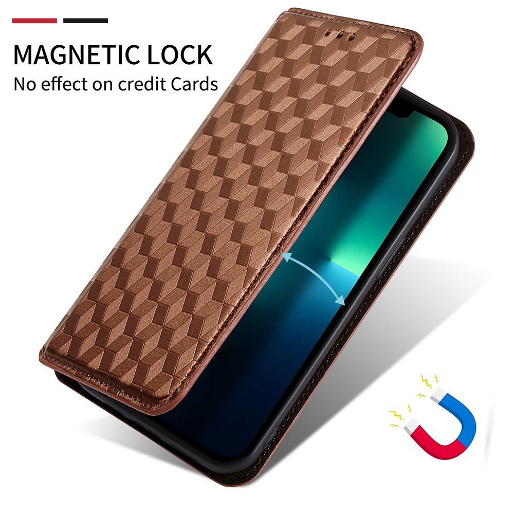 For Sony Xperia 5 III 5G Rhombus Imprinted PU Leather Flip Case Stand Magnetic Absorption Wallet Folio Soft TPU Bumper Protective Cover