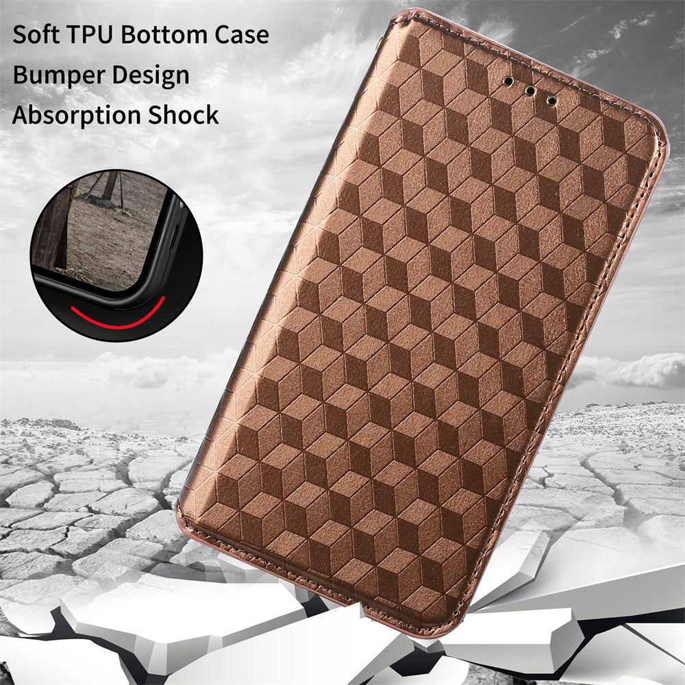 For Sony Xperia 5 III 5G Rhombus Imprinted PU Leather Flip Case Stand Magnetic Absorption Wallet Folio Soft TPU Bumper Protective Cover