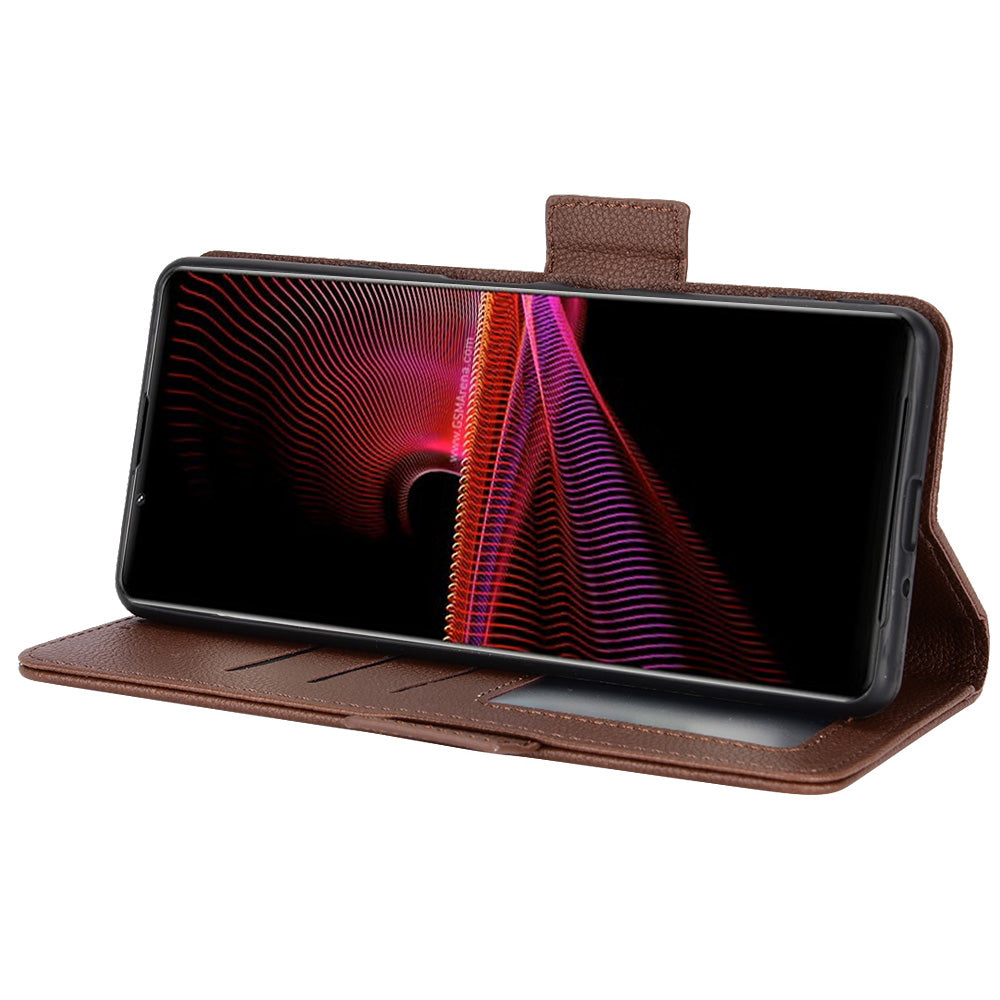 For Sony Xperia 1 III 5G Shockproof Phone Case Litchi Texture PU Leather Stand Wallet Protective Cover