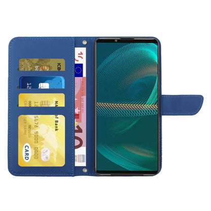 For Sony Xperia 5 III 5G PU Leather Phone Case Skin-touch Feeling Phone Bag Phone Cover Stand Butterfly Flowers Imprinting Pattern Wallet with Shoulder Strap