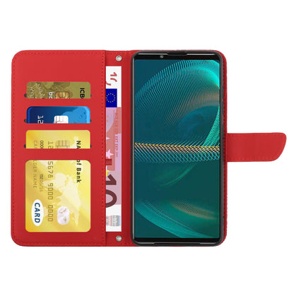 For Sony Xperia 5 III 5G PU Leather Phone Case Skin-touch Feeling Phone Bag Phone Cover Stand Butterfly Flowers Imprinting Pattern Wallet with Shoulder Strap