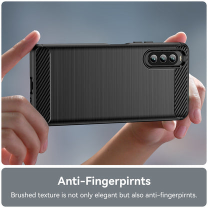 For Sony Xperia 10 IV Brushed Carbon Fiber Texture Mobile Phone Soft TPU Case Anti-drop Protective Cover