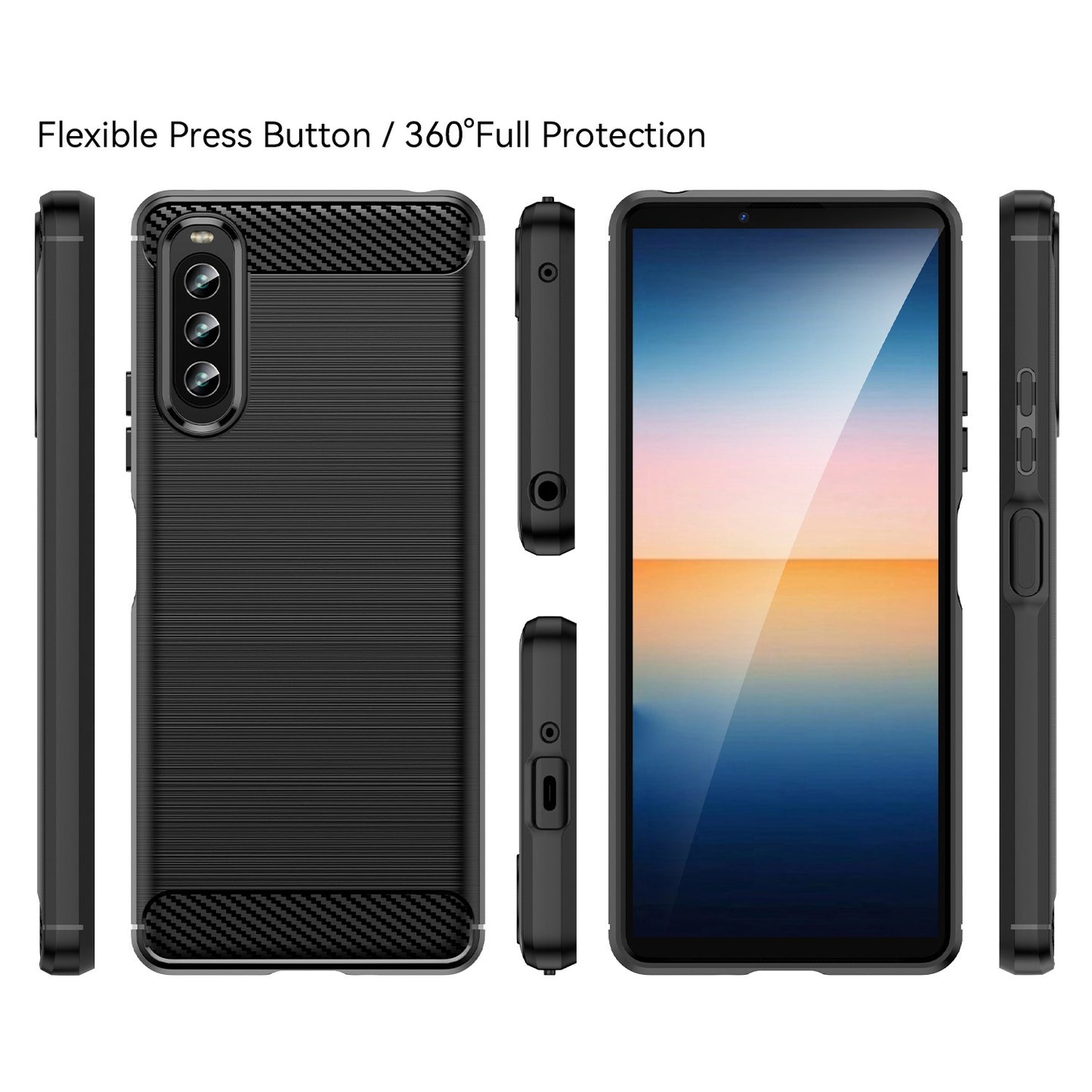 For Sony Xperia 10 IV Brushed Carbon Fiber Texture Mobile Phone Soft TPU Case Anti-drop Protective Cover