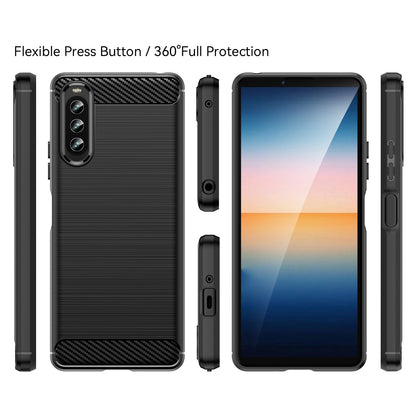 For Sony Xperia 10 IV Brushed Carbon Fiber Texture Mobile Phone Soft TPU Case Anti-drop Protective Cover